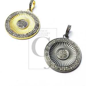 Beautiful Circle Rosecut Pave Diamond Pendant 925 Sterling Silver Handmade Finish Diamond Jewelry