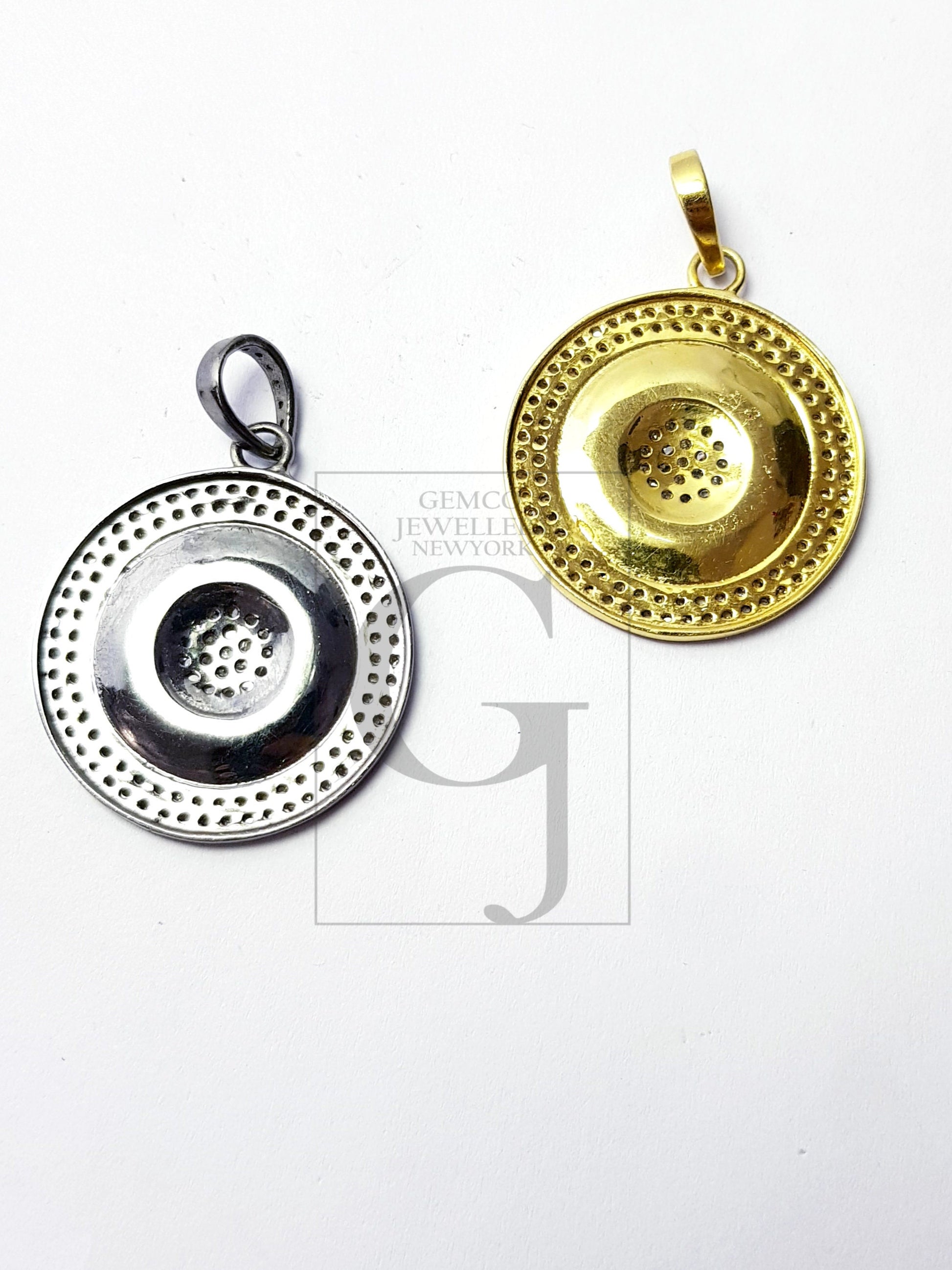 Beautiful Circle Rosecut Pave Diamond Pendant 925 Sterling Silver Handmade Finish Diamond Jewelry