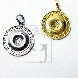 Beautiful Circle Rosecut Pave Diamond Pendant 925 Sterling Silver Handmade Finish Diamond Jewelry