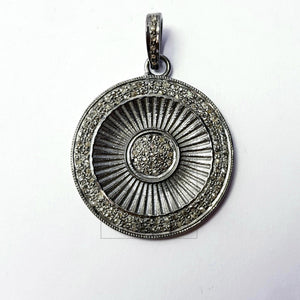 Beautiful Circle Rosecut Pave Diamond Pendant 925 Sterling Silver Handmade Finish Diamond Jewelry