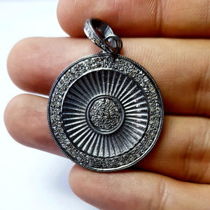 Beautiful Circle Rosecut Pave Diamond Pendant 925 Sterling Silver Handmade Finish Diamond Jewelry