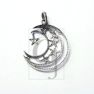 Beautiful Crescent Moon Design Rosecut Pave Diamond Pendant 925 Sterling Silver Handmade Finish Moon Star Diamond Pendant Jewelry