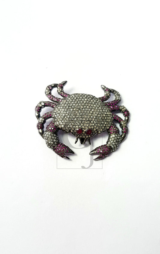 Beautiful One Of Kind Crab Designer Rosecut Pave Diamond Pendant 925 Sterling Silver Handmade Finish Diamond Jewelry Pendant