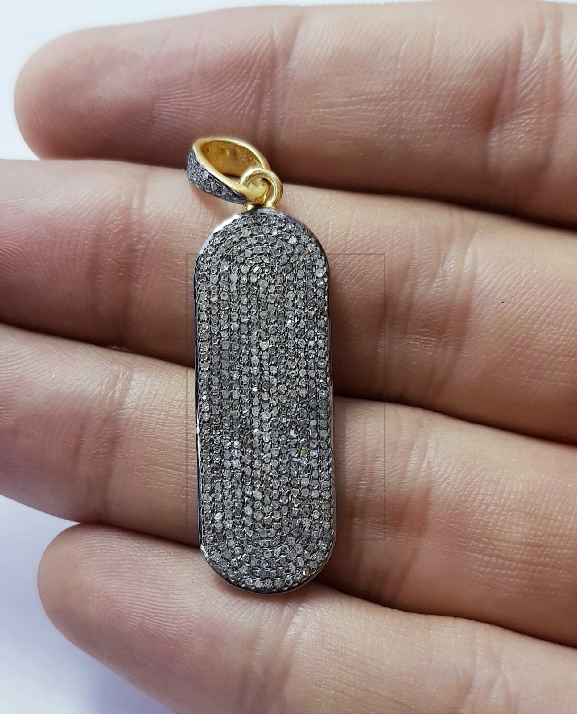 Beautiful Rosecut Pave Diamond Pendant 925 Sterling Silver Handmade Finish Diamond Pendant / Connector Jewelry