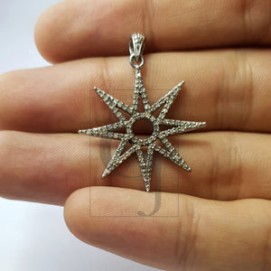 Beautiful Starburst Rosecut Pave Diamond Pendant 925 Sterling Silver Handmade Finish Start Design Diamond Pendant Jewelry