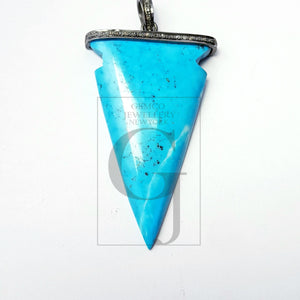 Rosecut pave diamond pendant 925 sterling silver handmade turquoise arrowhead design diamond pendant jewelry turquoise stone