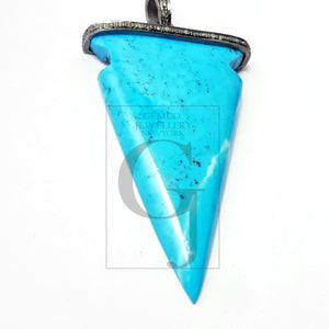 Rosecut pave diamond pendant 925 sterling silver handmade turquoise arrowhead design diamond pendant jewelry turquoise stone