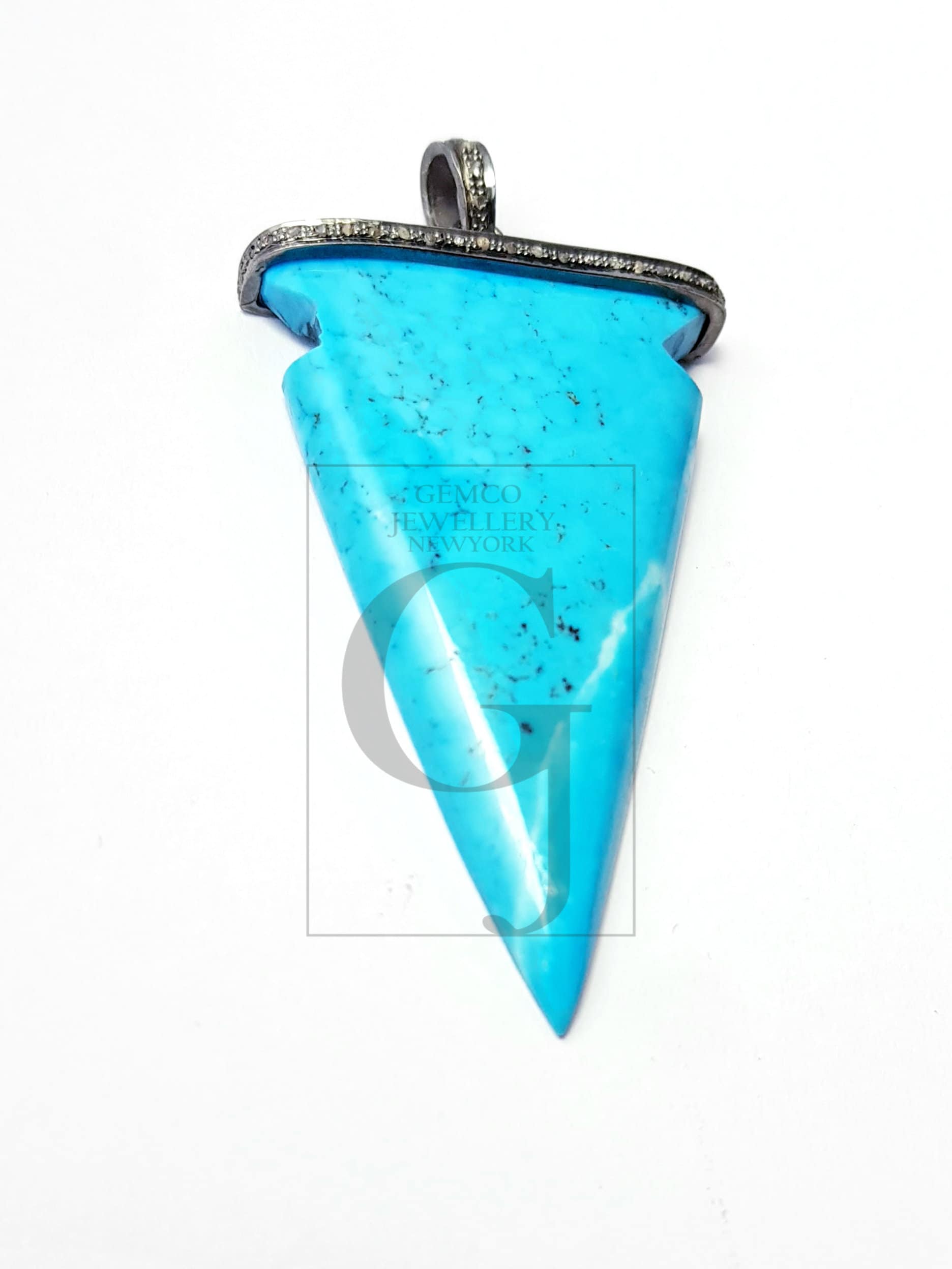 Rosecut pave diamond pendant 925 sterling silver handmade turquoise arrowhead design diamond pendant jewelry turquoise stone