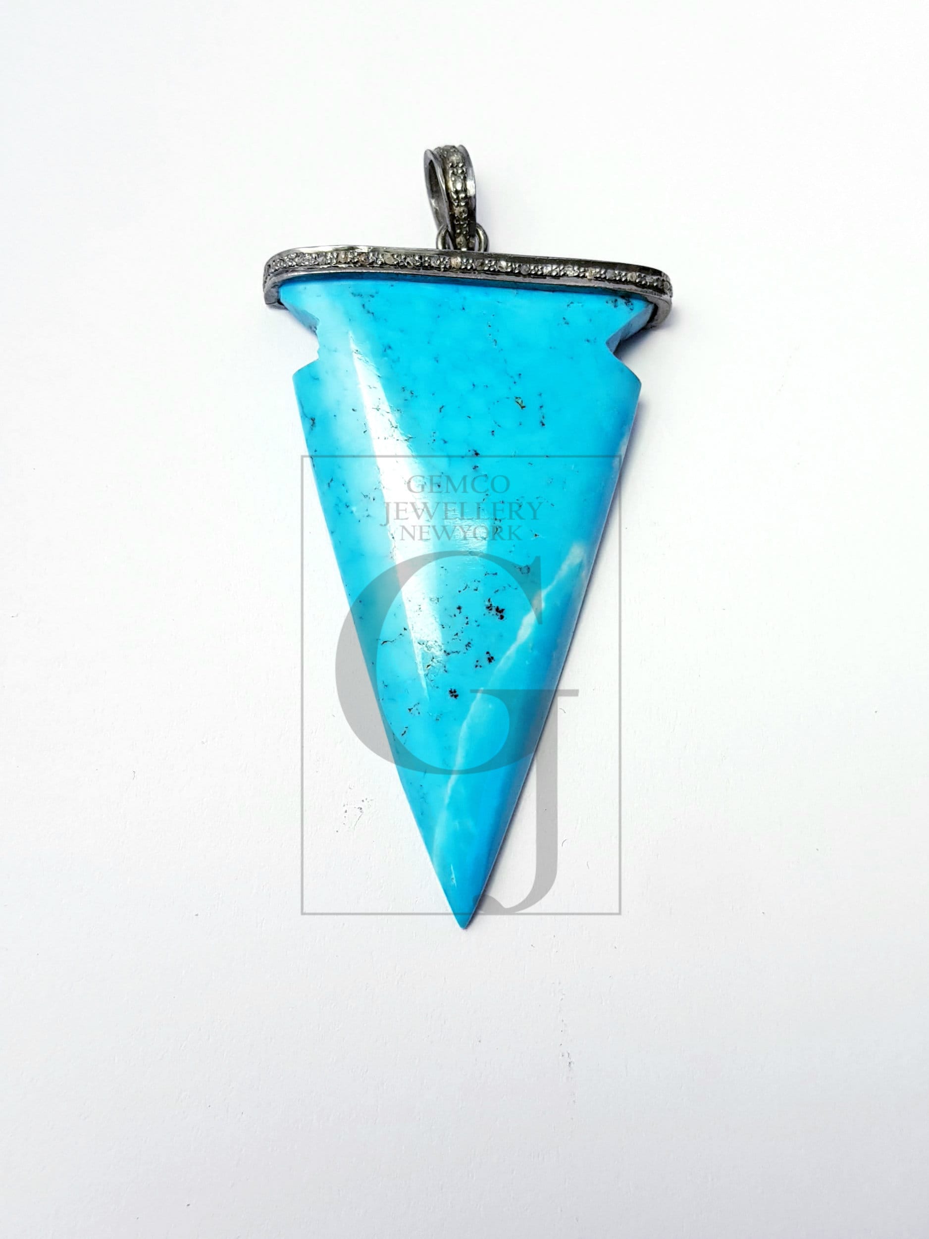 Rosecut pave diamond pendant 925 sterling silver handmade turquoise arrowhead design diamond pendant jewelry turquoise stone