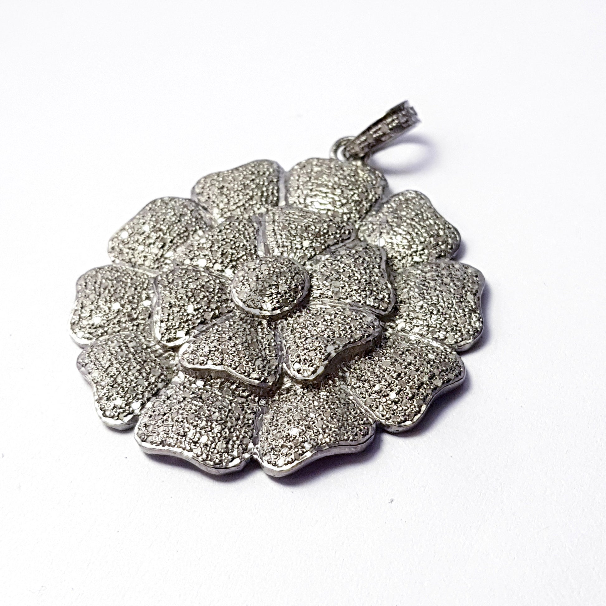 Very beautiful fashionable design flower Rocecut pave diamond pendant 925 sterling silver handmade finish diamond jewelry