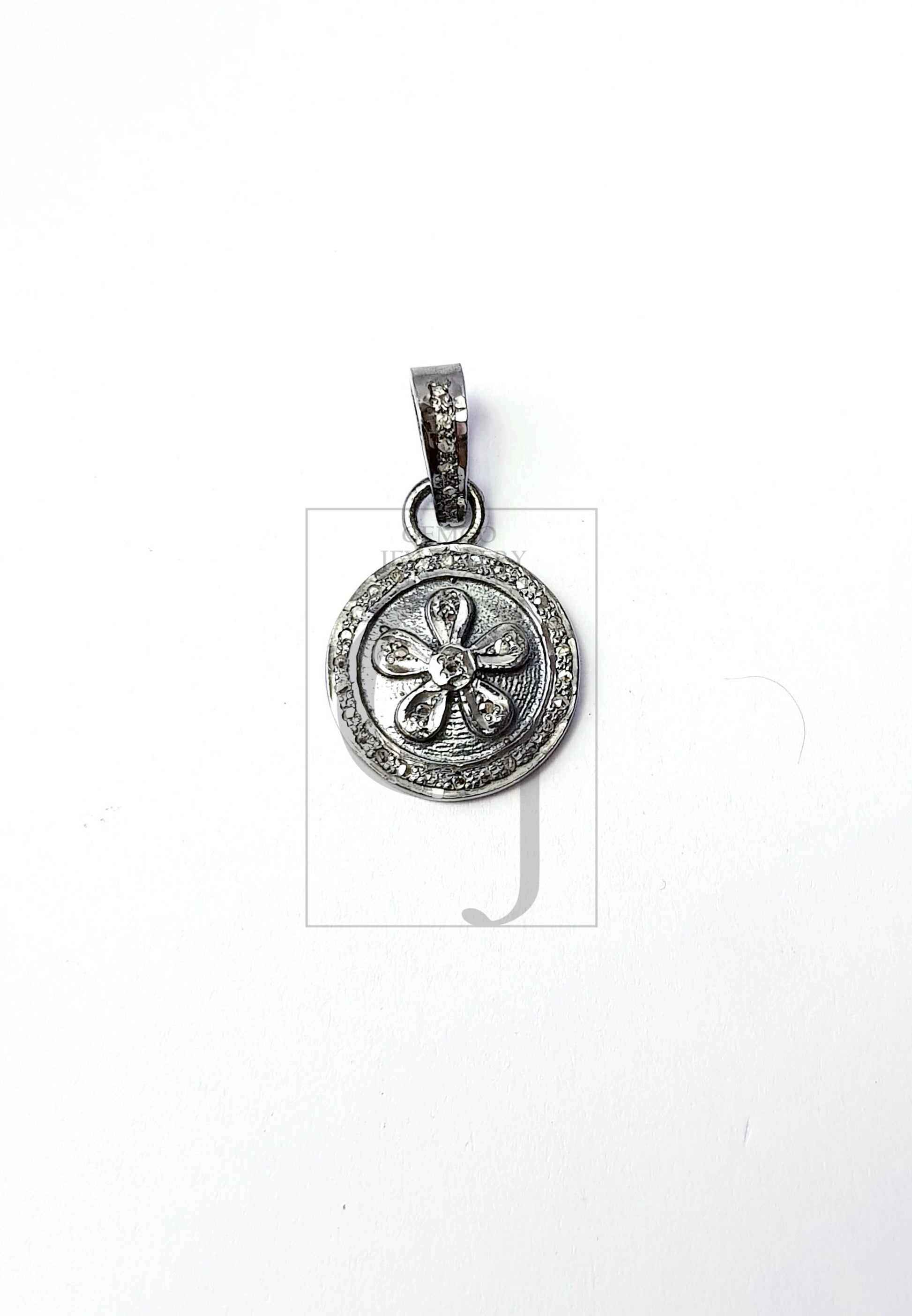 Beautiful Rosecut Pave Diamond Pendant 925 Sterling Silver Handmade Finish Diamond Pendant Jewelry