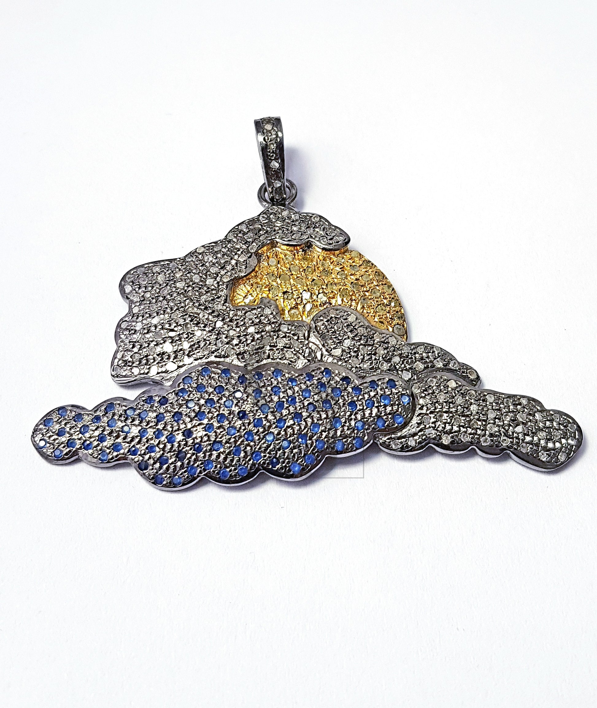 Hope from Rising Sun Pave diamond rosecut 925 sterling silver pendant handmade diamond pendant sun and cloud beautiful pave diamond pendant