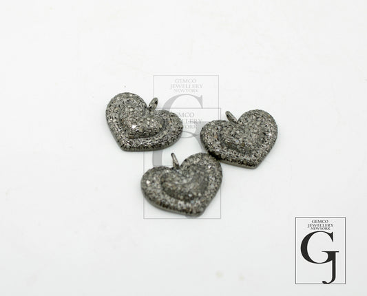 Beautiful Heart Designer Love Pendant Rosecut Pave Diamond Pendant 925 Sterling Silver Handmade Finish Diamond Jewelry Necklace Pendant