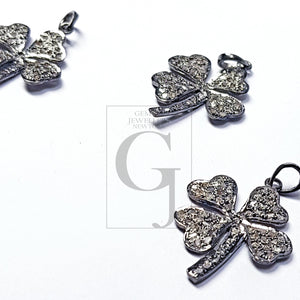 Pave diamond rosecut pendant 925 sterling silver pendant handmade diamond pendant lucky leaf design beautiful diamond pendant chaem