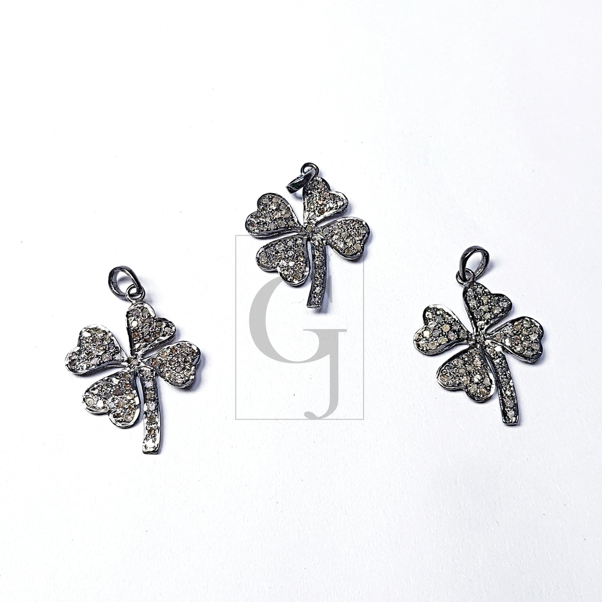Pave diamond rosecut pendant 925 sterling silver pendant handmade diamond pendant lucky leaf design beautiful diamond pendant chaem