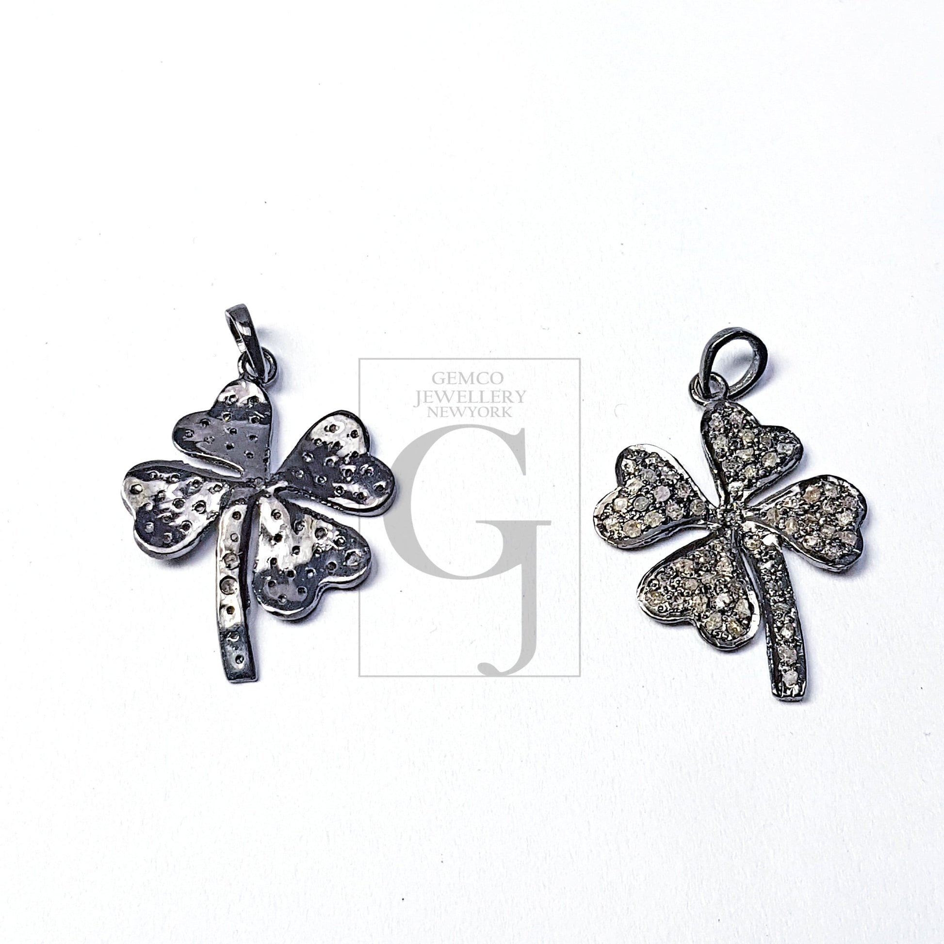 Pave diamond rosecut pendant 925 sterling silver pendant handmade diamond pendant lucky leaf design beautiful diamond pendant chaem