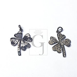 Pave diamond rosecut pendant 925 sterling silver pendant handmade diamond pendant lucky leaf design beautiful diamond pendant chaem