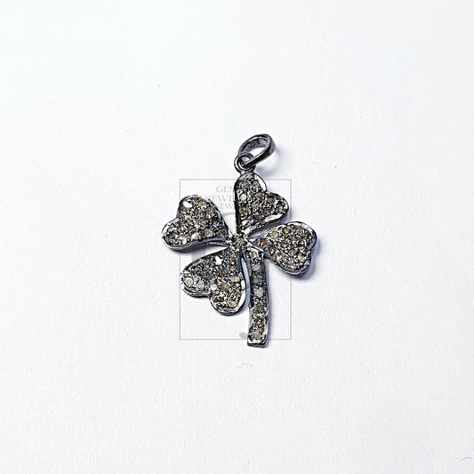 Pave diamond rosecut pendant 925 sterling silver pendant handmade diamond pendant lucky leaf design beautiful diamond pendant chaem