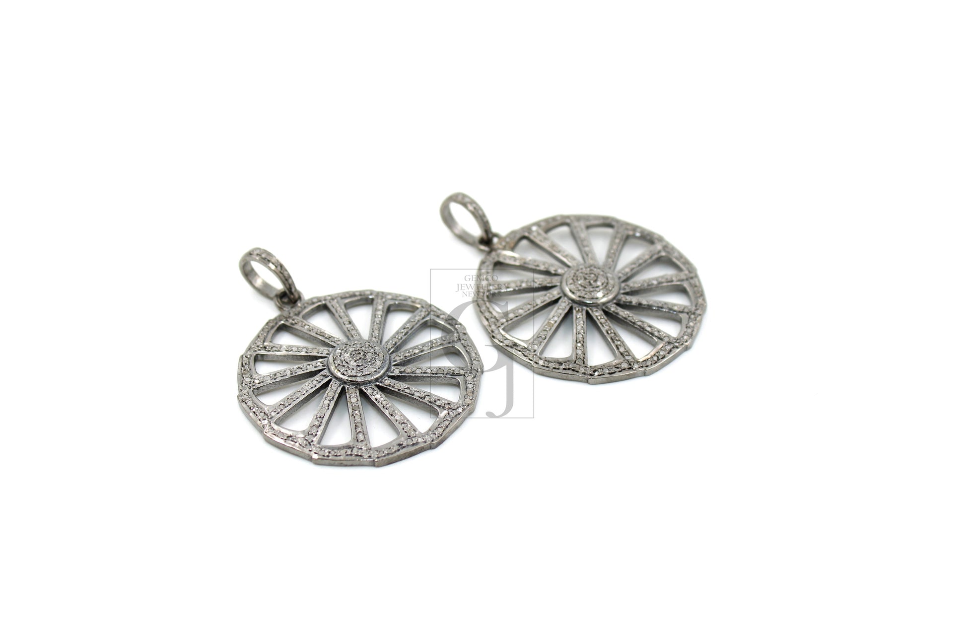 Very beautiful wheel designer Rosecut pave diamond pendant 925 sterling silver handmade finish diamond jewelry necklace pendant