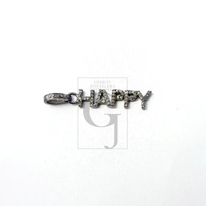 Very beautiful HAPPY word designer Rosecut pave diamond pendant 925 sterling silver handmade finish diamond jewelry pendant