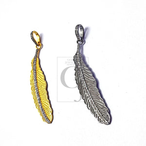 Very beautiful feather designed shaped diamond pendant Pave diamond rosecut pendant 925 sterling silver pendant handmade diamond pendant