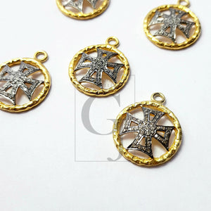 Circle design Rosecut pave diamond pendant 925 sterling silver handmade finish cross design diamond pendant jewelry