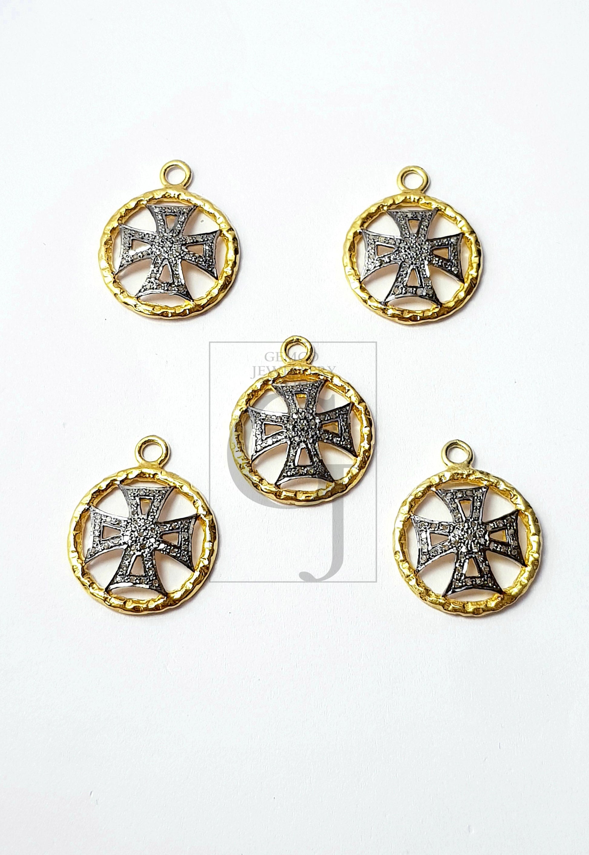 Circle design Rosecut pave diamond pendant 925 sterling silver handmade finish cross design diamond pendant jewelry