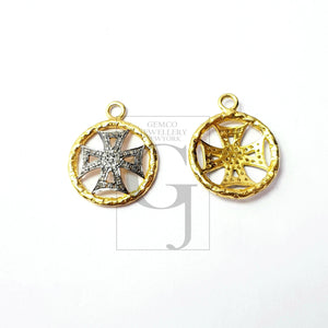 Circle design Rosecut pave diamond pendant 925 sterling silver handmade finish cross design diamond pendant jewelry