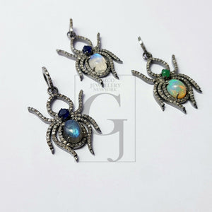 Spider Design Color Stone Style Rosecut Pave Diamond Pendant 925 Sterling Silver Handmade Finish Diamond Pendant Jewelry
