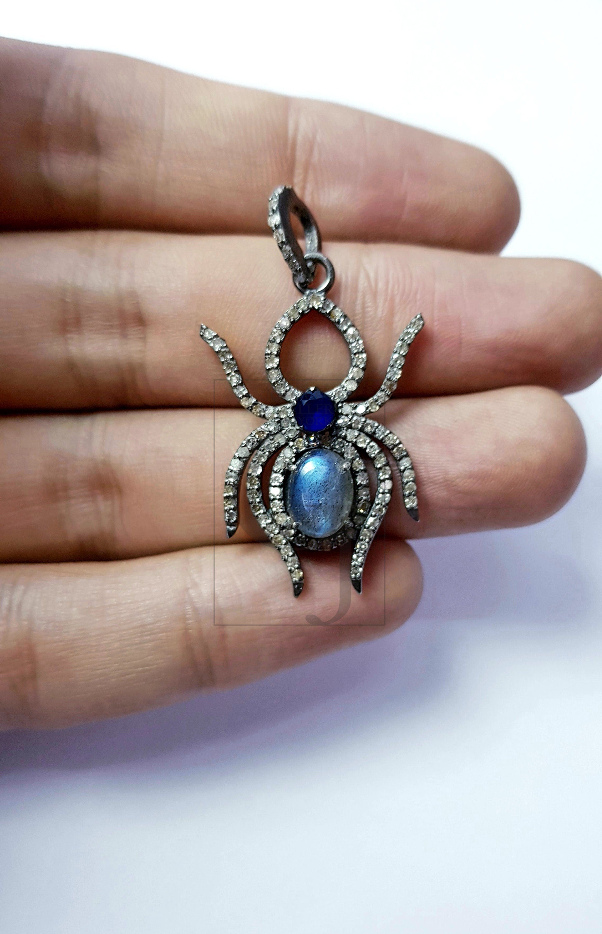 Spider Design Color Stone Style Rosecut Pave Diamond Pendant 925 Sterling Silver Handmade Finish Diamond Pendant Jewelry