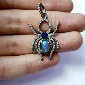 Spider Design Color Stone Style Rosecut Pave Diamond Pendant 925 Sterling Silver Handmade Finish Diamond Pendant Jewelry