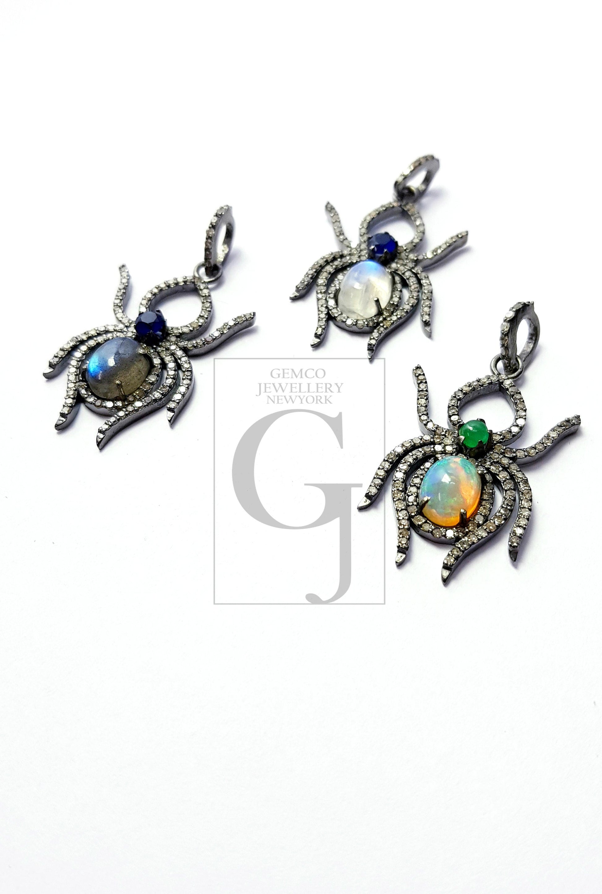 Spider Design Color Stone Style Rosecut Pave Diamond Pendant 925 Sterling Silver Handmade Finish Diamond Pendant Jewelry