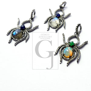 Spider Design Color Stone Style Rosecut Pave Diamond Pendant 925 Sterling Silver Handmade Finish Diamond Pendant Jewelry