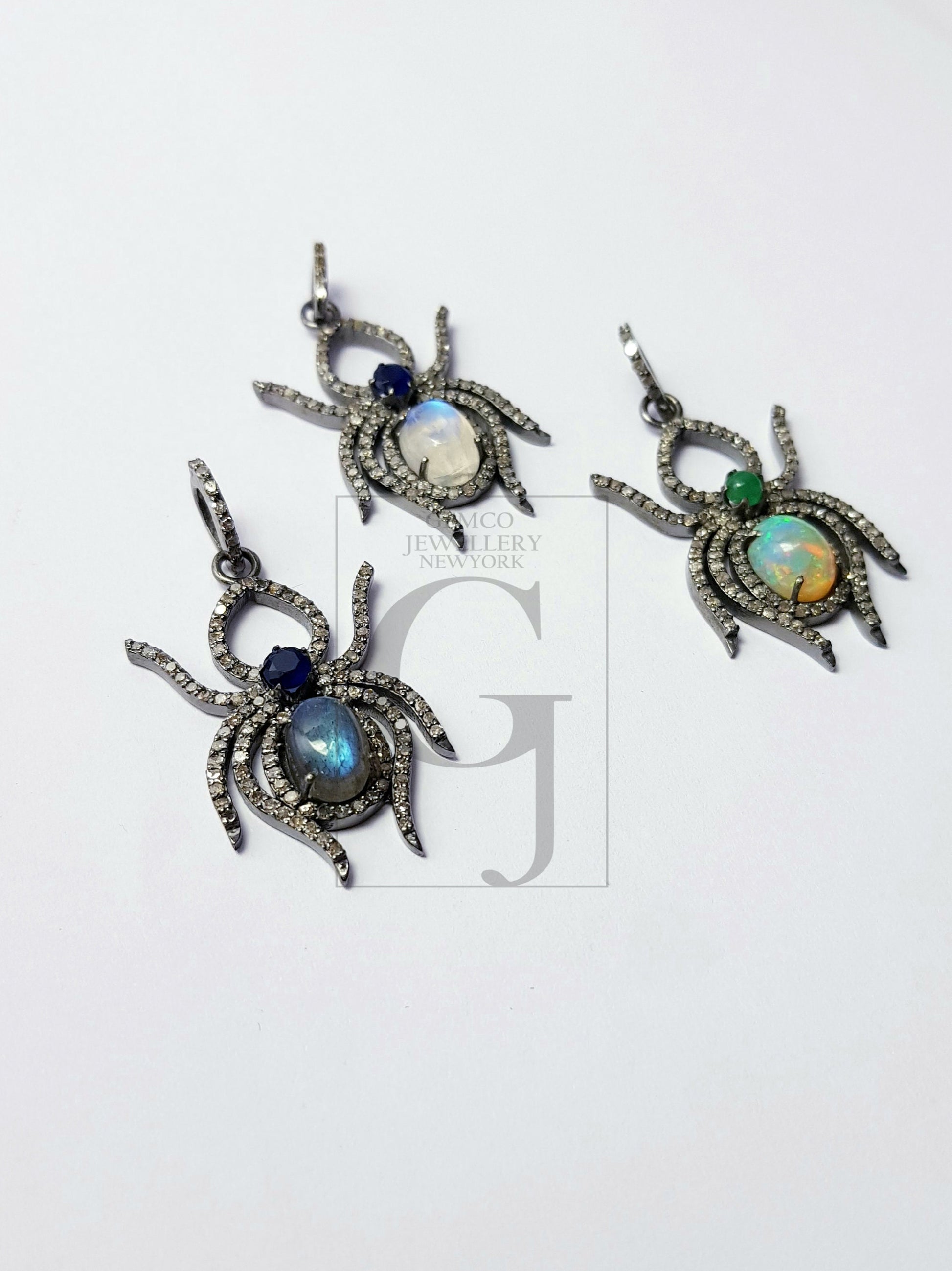 Spider Design Color Stone Style Rosecut Pave Diamond Pendant 925 Sterling Silver Handmade Finish Diamond Pendant Jewelry
