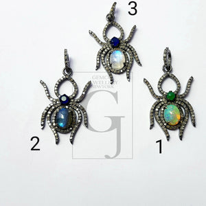 Spider Design Color Stone Style Rosecut Pave Diamond Pendant 925 Sterling Silver Handmade Finish Diamond Pendant Jewelry
