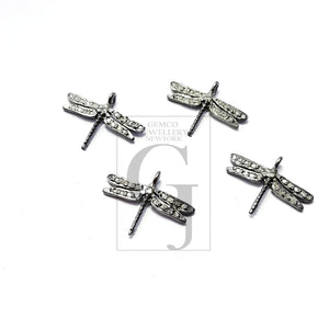 5pcs Beautiful dragonfly design Rosecut pave diamond pendant 925 sterling silver handmade finish diamond pendant jewelry charms