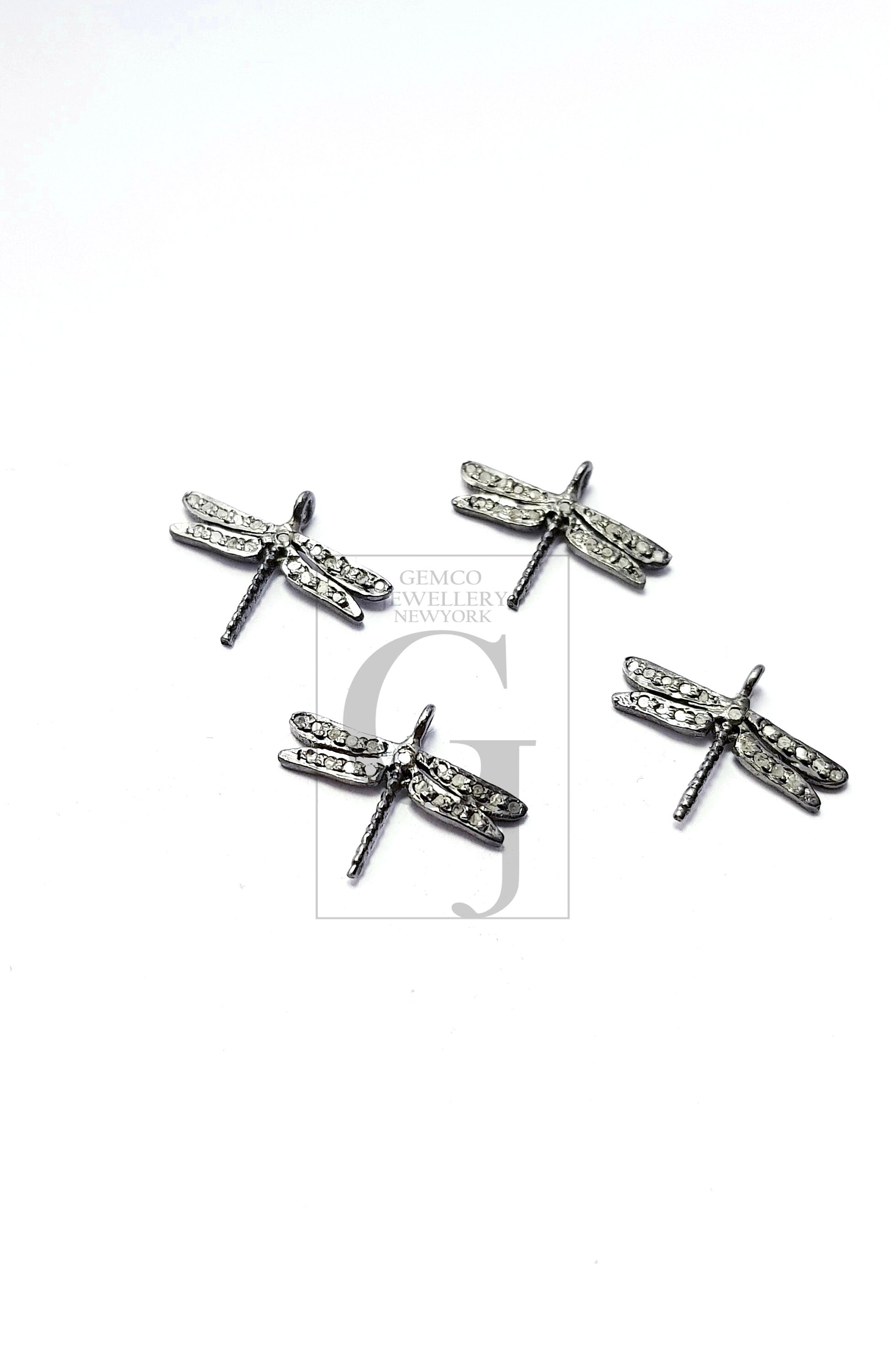 5pcs Beautiful dragonfly design Rosecut pave diamond pendant 925 sterling silver handmade finish diamond pendant jewelry charms