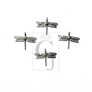 5pcs Beautiful dragonfly design Rosecut pave diamond pendant 925 sterling silver handmade finish diamond pendant jewelry charms