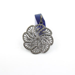 One of a kind flower designer pendant Rosecut pave diamond pendant 925 sterling silver handmade finish diamond jewelry necklace pendant