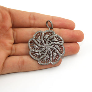 One of a kind flower designer pendant Rosecut pave diamond pendant 925 sterling silver handmade finish diamond jewelry necklace pendant