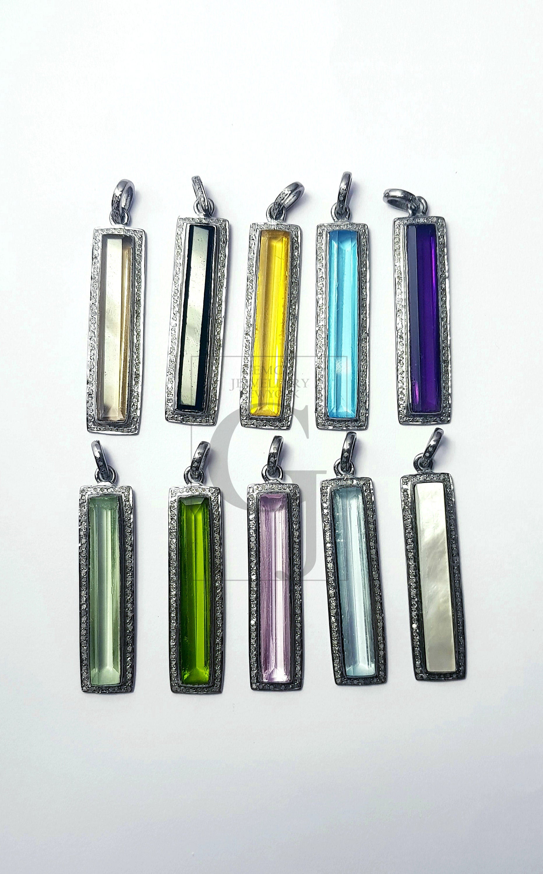 Very beautiful Rosecut Pave Diamond Multi Gemstone Bar Pendant 925 Sterling Silver Gemstone Pendant stone dog tag pendant