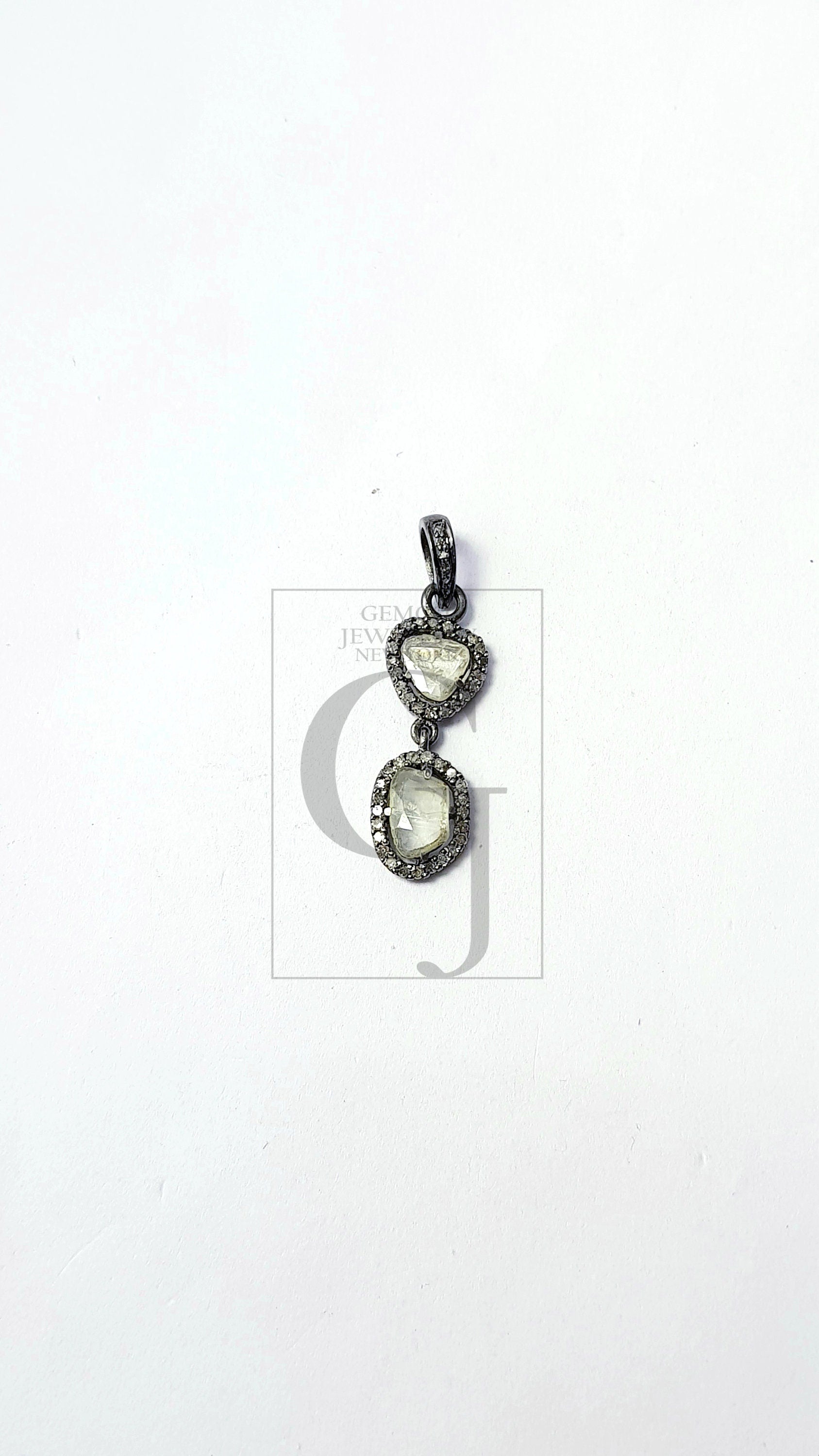 Pave Diamond Rosecut Pendant 925 Sterling Silver Pendant Handmade Diamond Pendant Beautiful Pave Diamond Pendant Charm Flat Diamond design