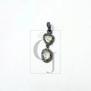 Pave Diamond Rosecut Pendant 925 Sterling Silver Pendant Handmade Diamond Pendant Beautiful Pave Diamond Pendant Charm Flat Diamond design