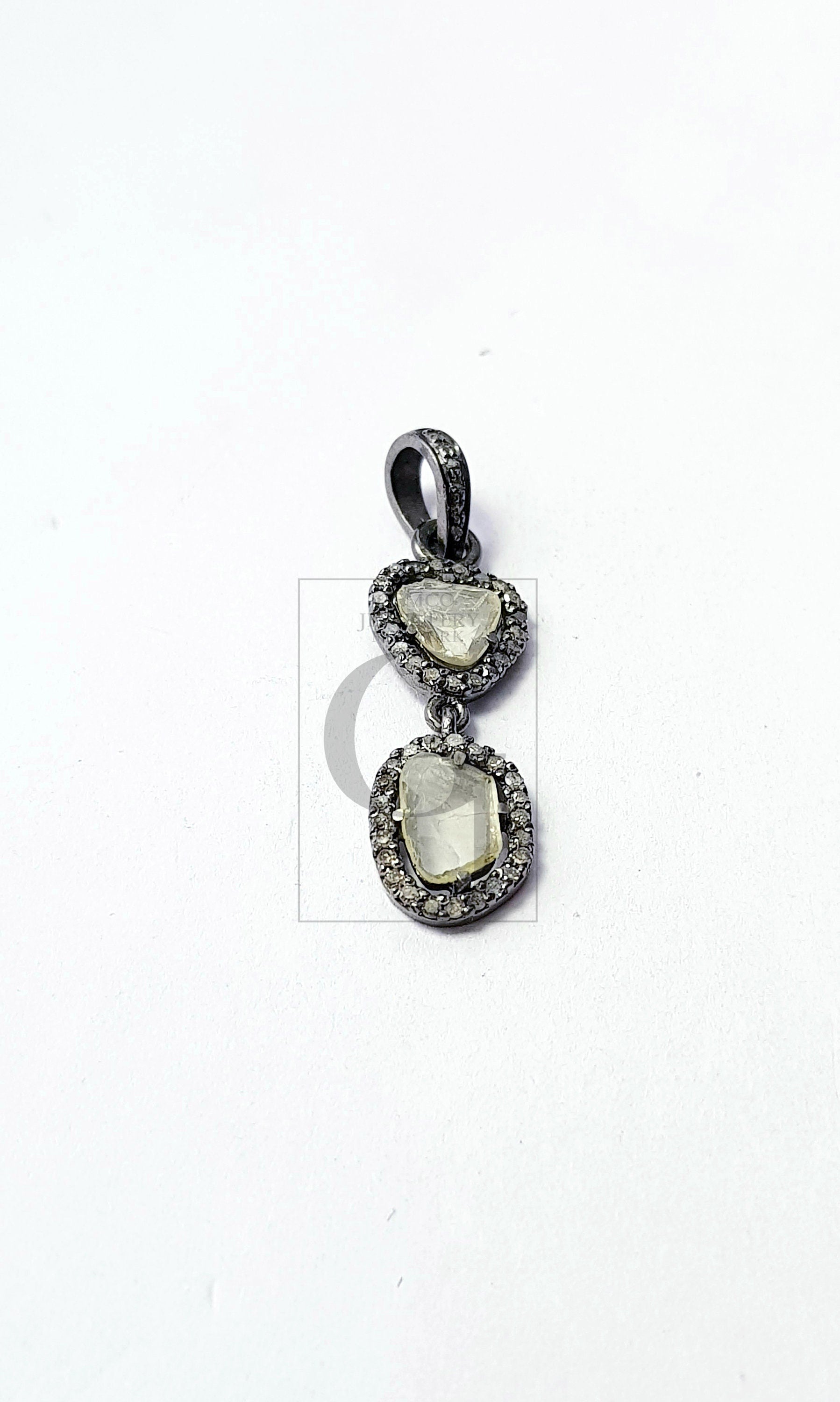 Pave Diamond Rosecut Pendant 925 Sterling Silver Pendant Handmade Diamond Pendant Beautiful Pave Diamond Pendant Charm Flat Diamond design