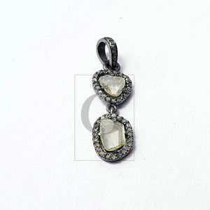 Pave Diamond Rosecut Pendant 925 Sterling Silver Pendant Handmade Diamond Pendant Beautiful Pave Diamond Pendant Charm Flat Diamond design
