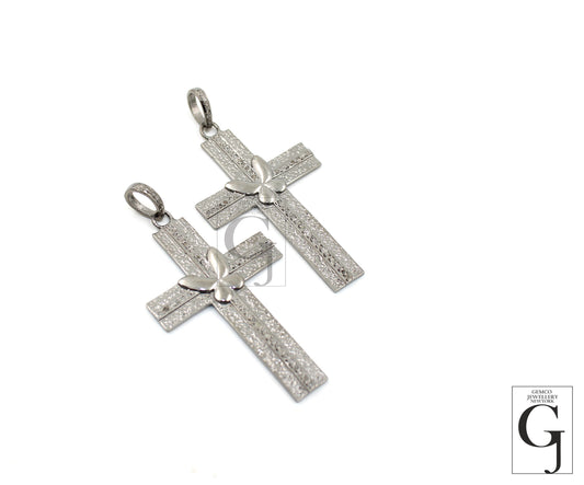 Butterfly Cross Designer Diamond Pendant Rosecut Pave Diamond Pendant 925 Sterling Silver Handmade Finish Diamond Jewelry Necklace Pendant