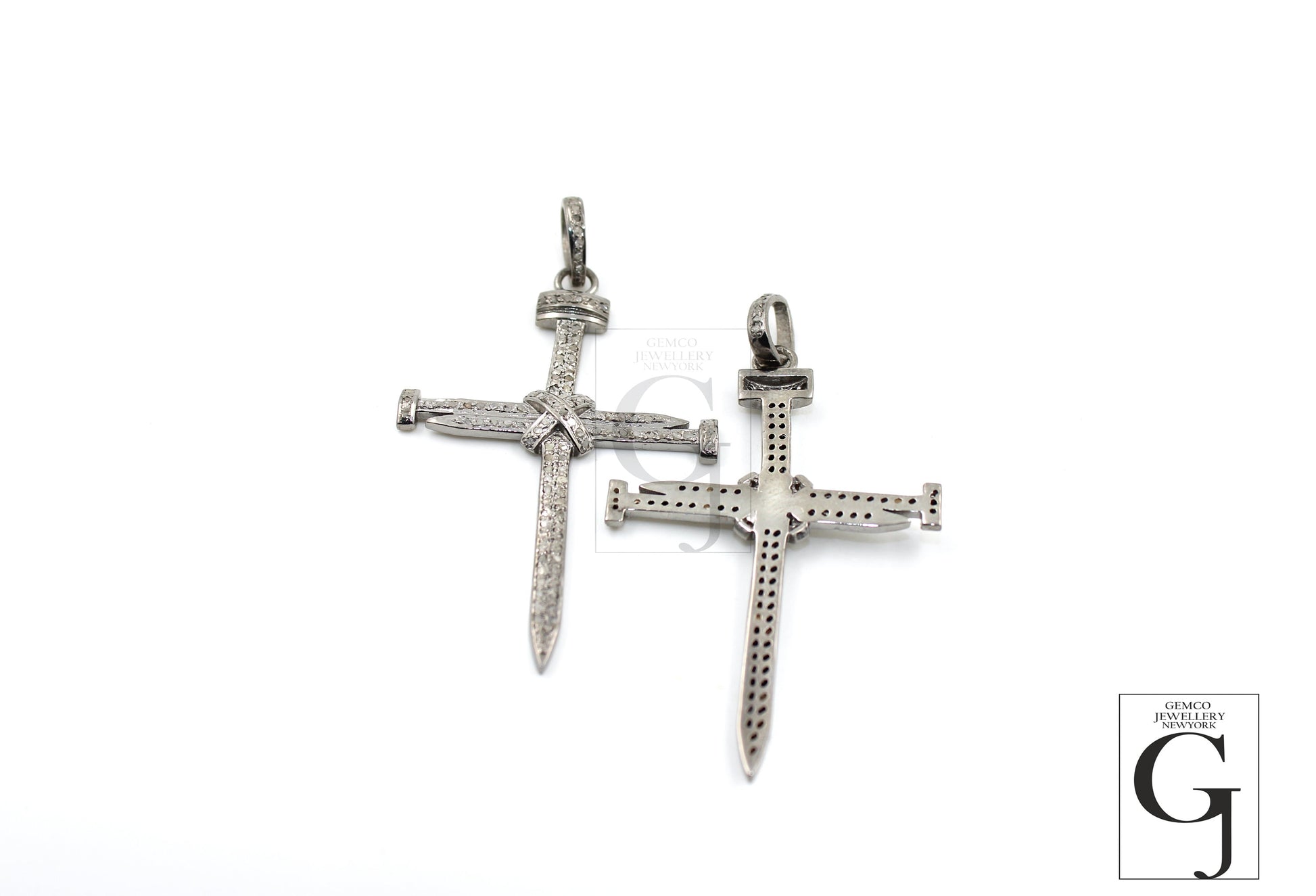 Nail style Cross designer diamond pendant Rosecut pave diamond pendant 925 sterling silver handmade finish diamond jewelry necklace pendant