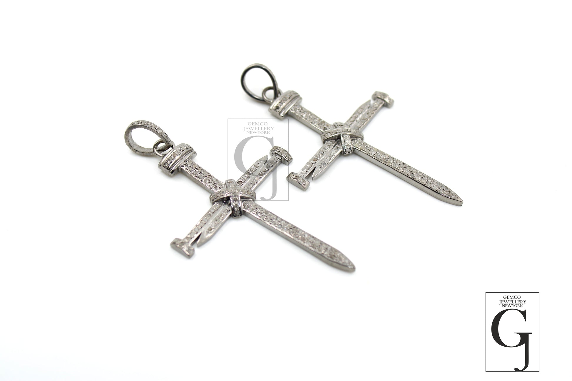 Nail style Cross designer diamond pendant Rosecut pave diamond pendant 925 sterling silver handmade finish diamond jewelry necklace pendant