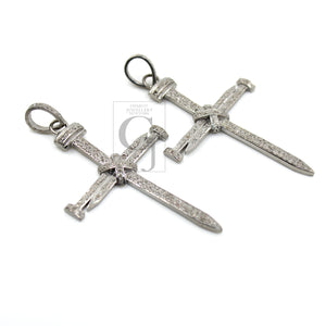 Nail style Cross designer diamond pendant Rosecut pave diamond pendant 925 sterling silver handmade finish diamond jewelry necklace pendant