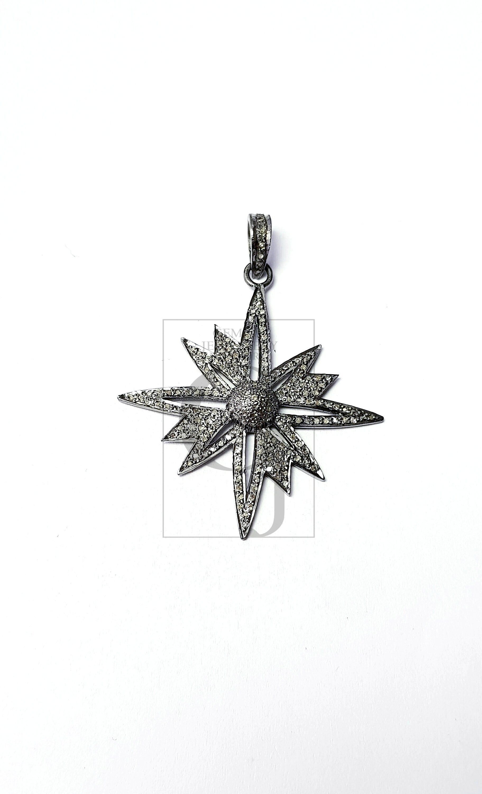 Beautiful Starburst Design Rosecut Pave Diamond Pendant 925 Sterling Silver Handmade Finish Diamond Pendant Jewelry